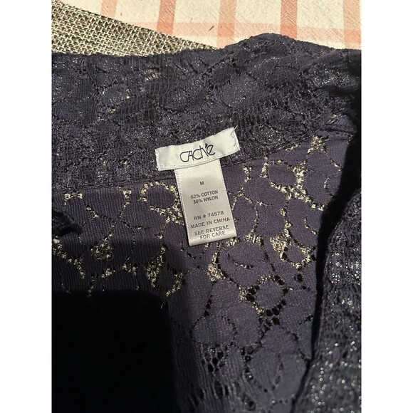Y2K Cache Navy Lace Top Vtg Medium Sheer Button Up Whimsigoth Vamp Victorian - Picture 5 of 5